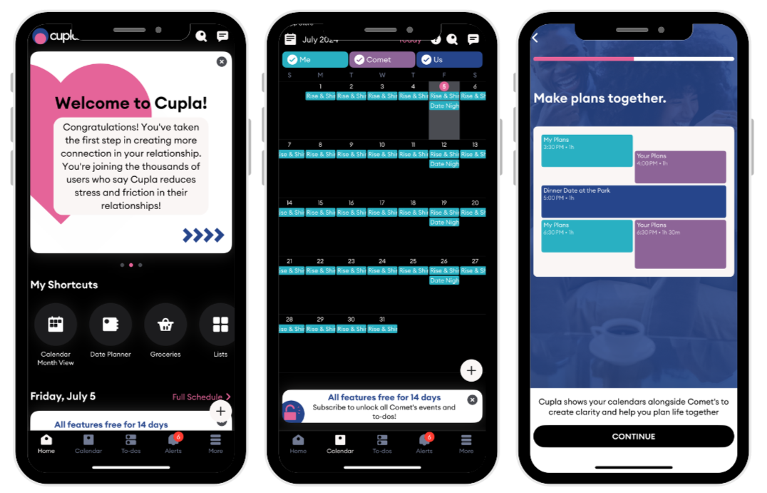 screenshots of culpa app homepage