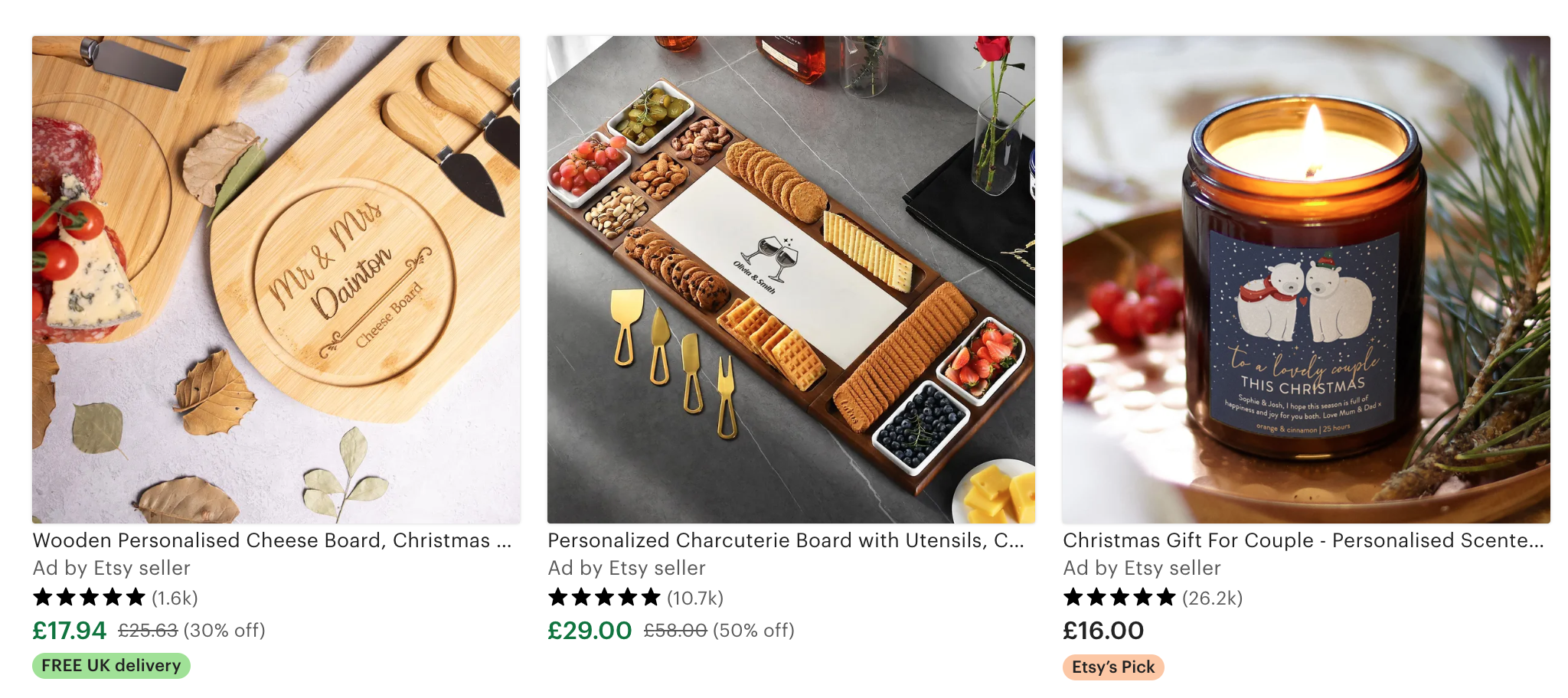 screenshot of etsy personalized gifts for couples