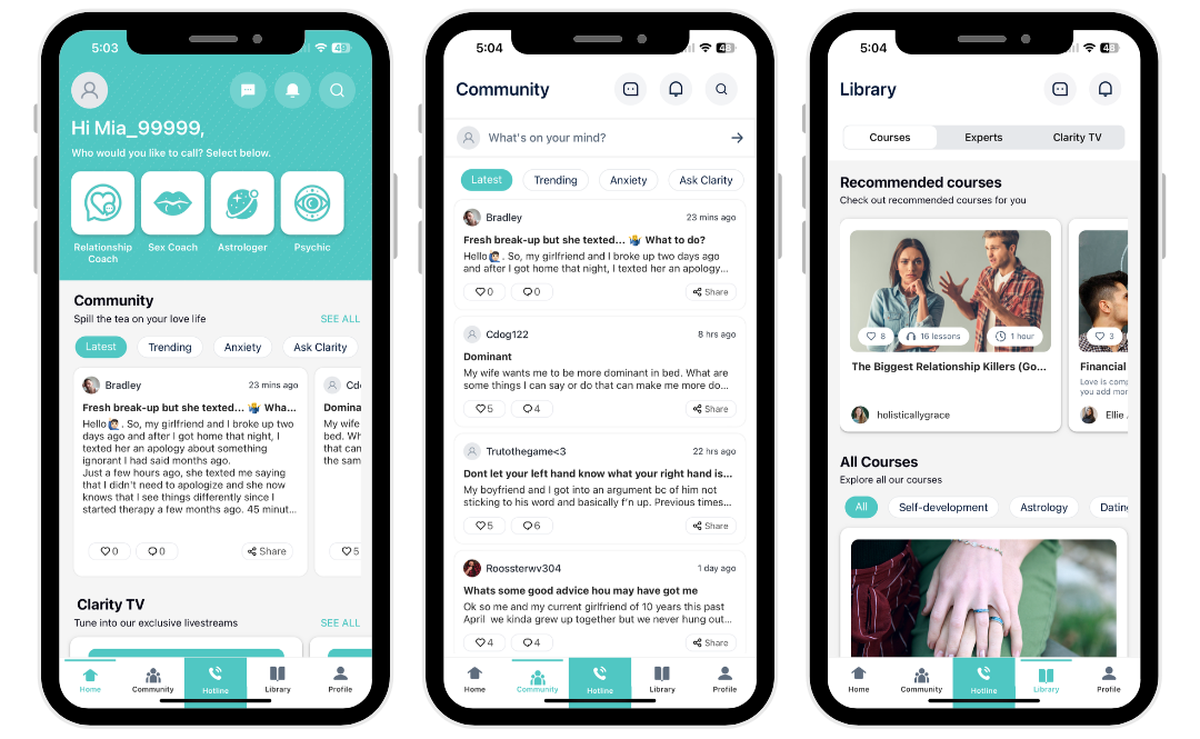 screenshots of clarity app for relationship app