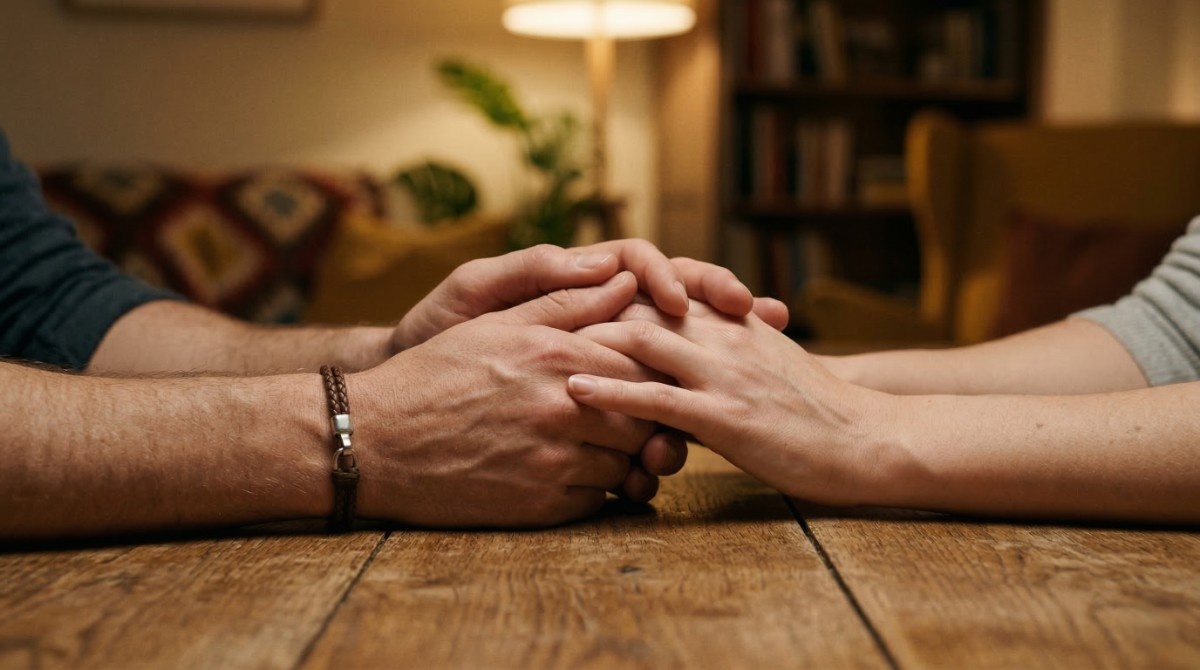 Couple holding hands showing emotional connection and intimacy