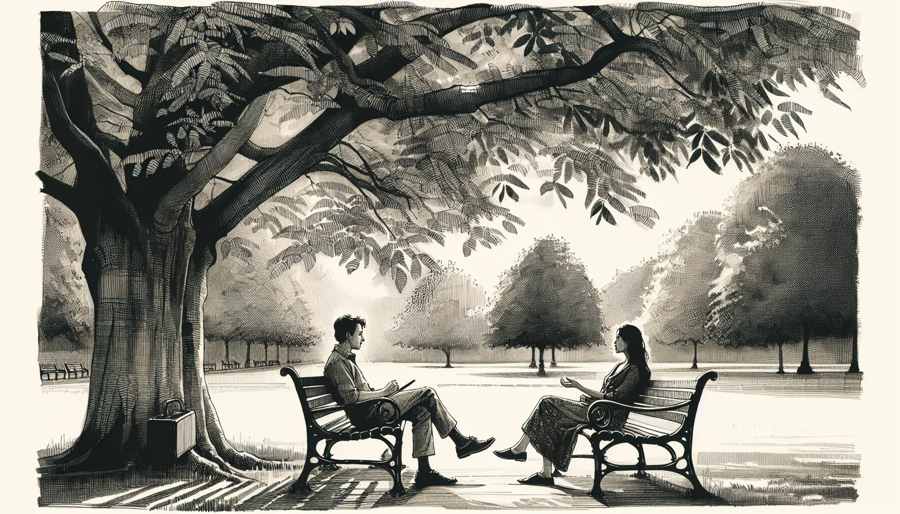 Couple arguing under a tree