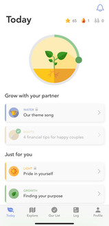evergreen app of homepage with plant and daily activities