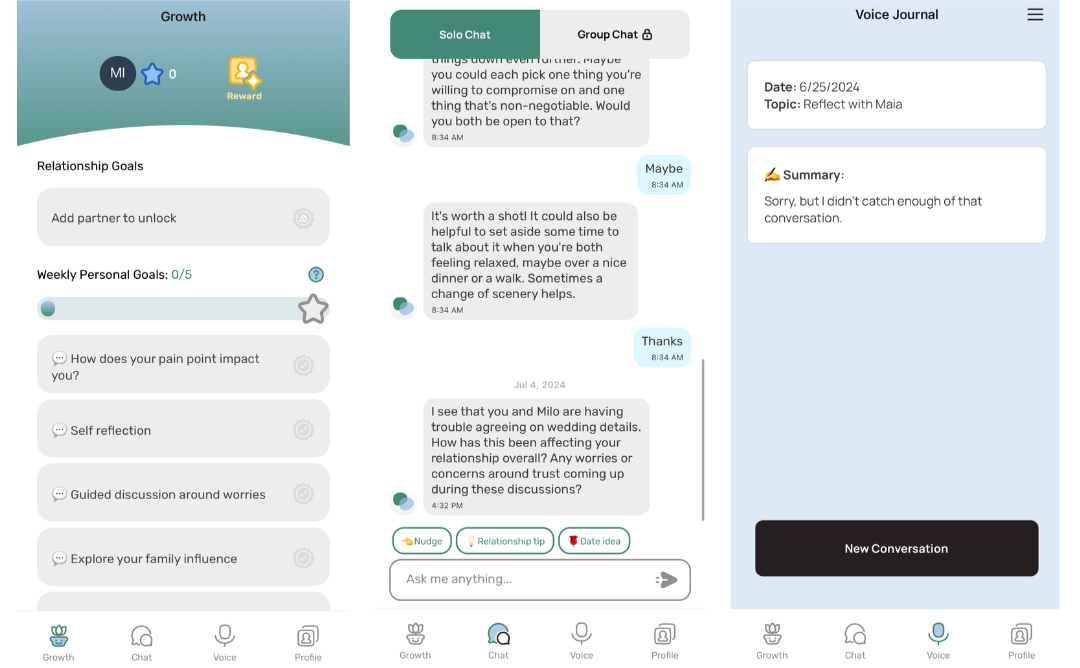 screenshots of Maia AI chat