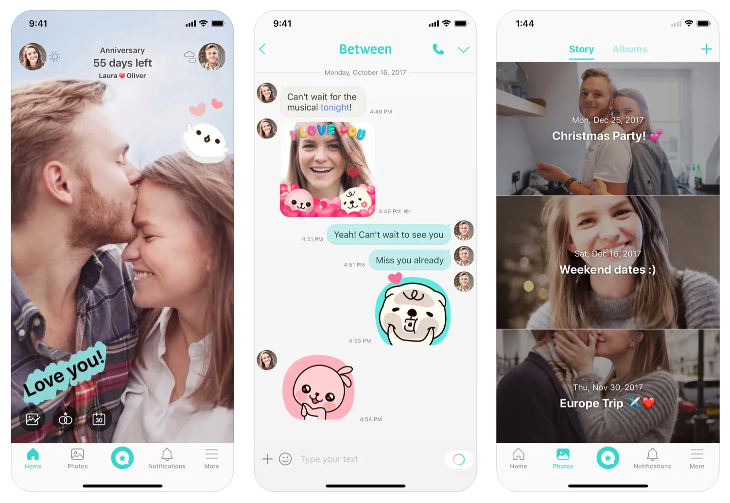 screenshots of between app for couples