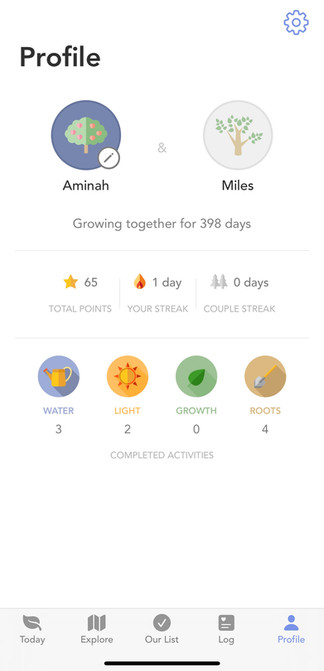 evergreen relationship app profile page