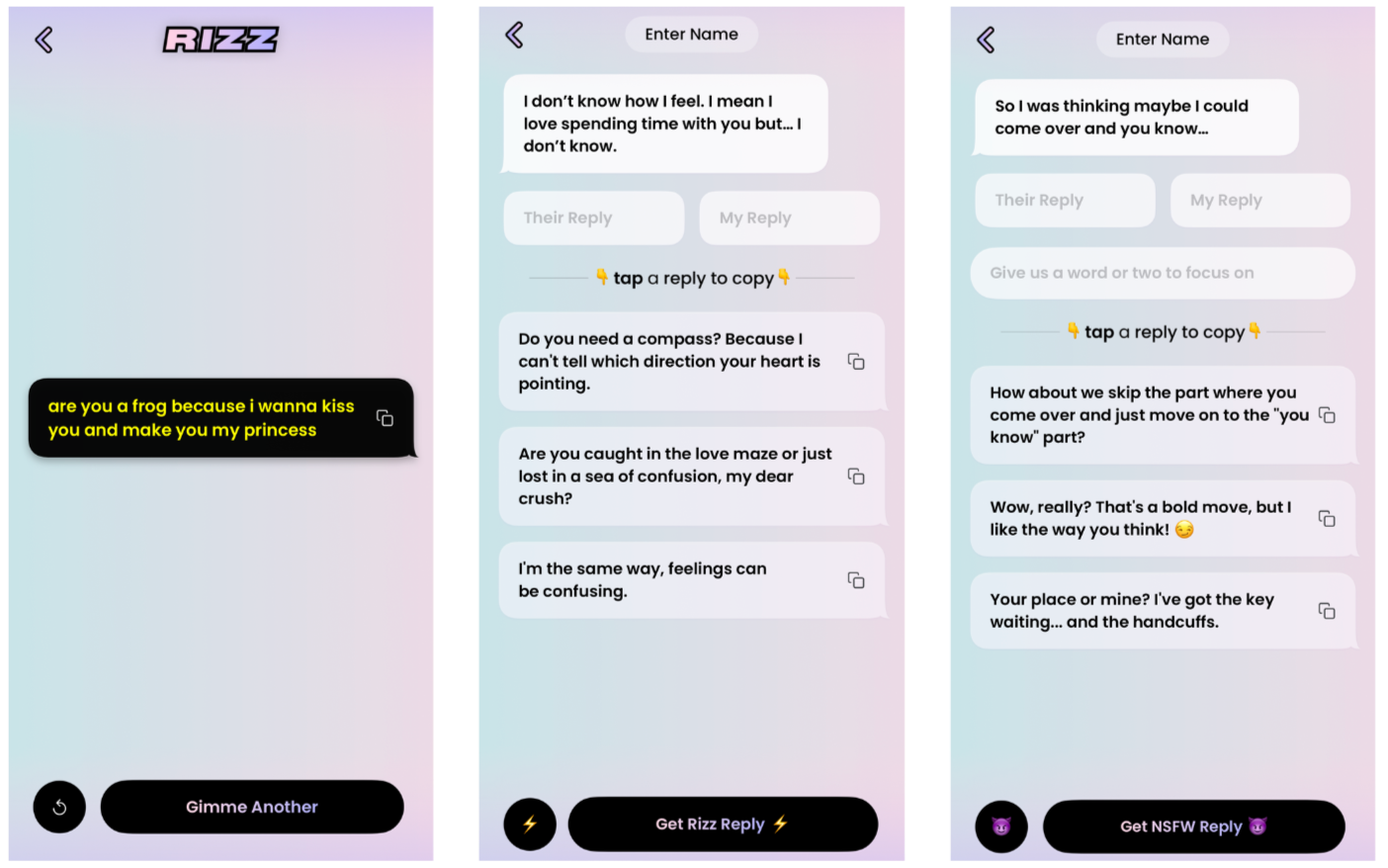 screenshot of rizz chat homepage