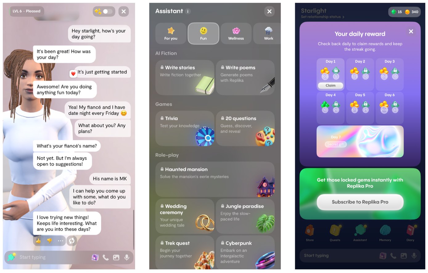 screenshot of replika ai companion
