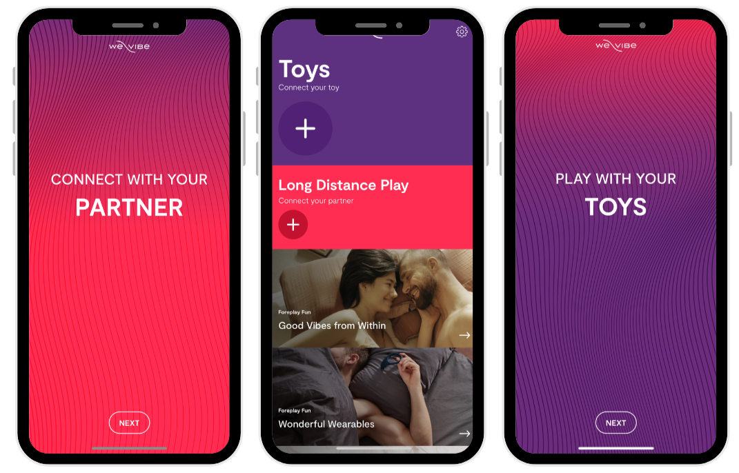 screenshots of we-vibe app homepage