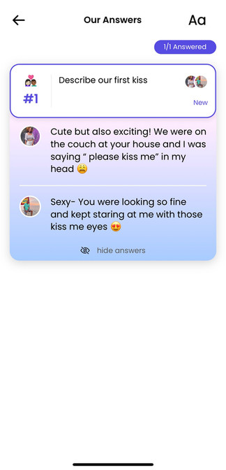 official app discovery question about first kiss