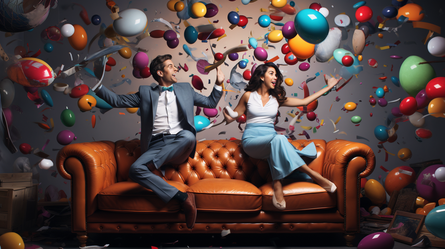 Bounce That Balloon - A couple playing with many balloons!