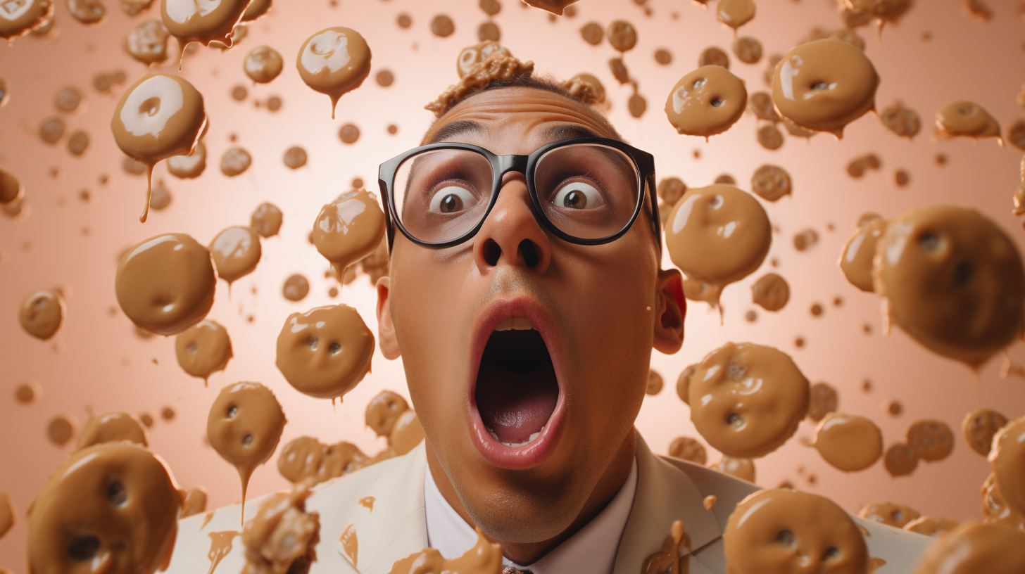 A guy with spectacles and a lot of cookies surrounding him.