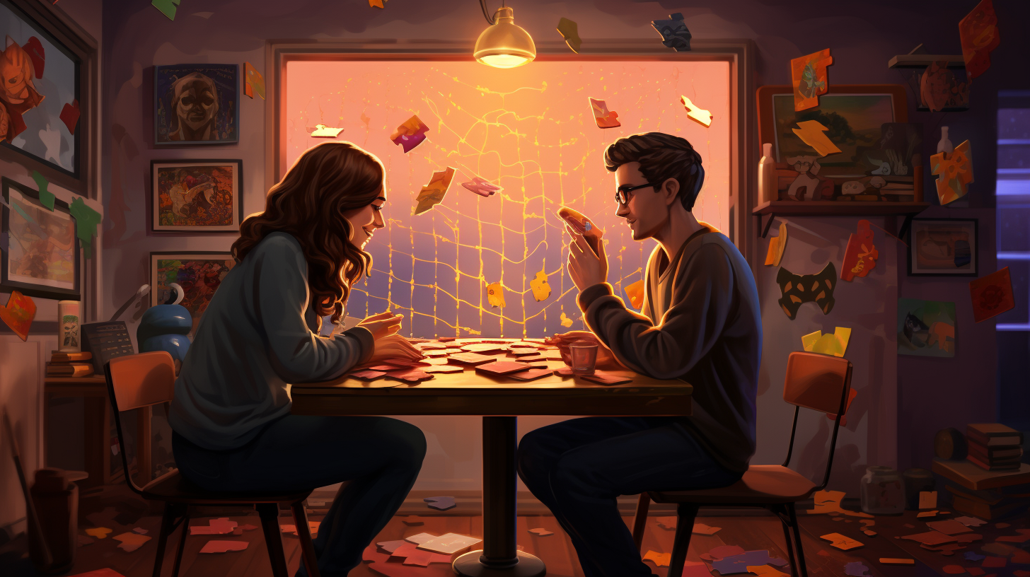 A couple playing a puzzle game together!