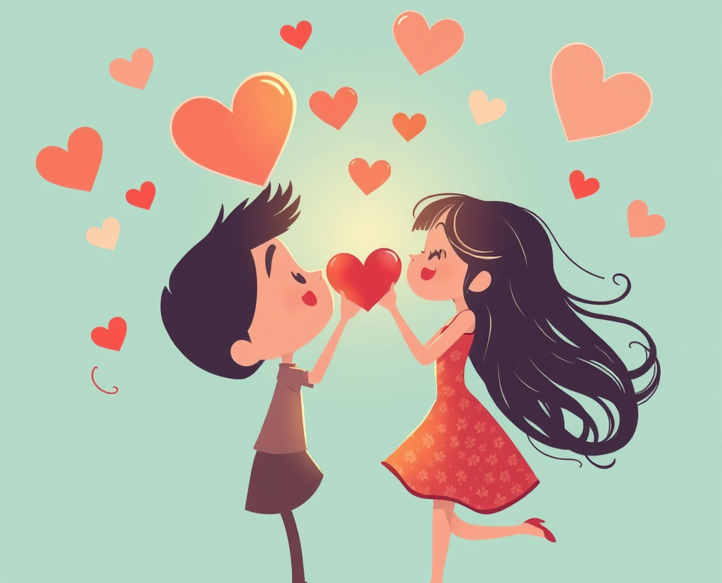 Couple with hearts fluttering.