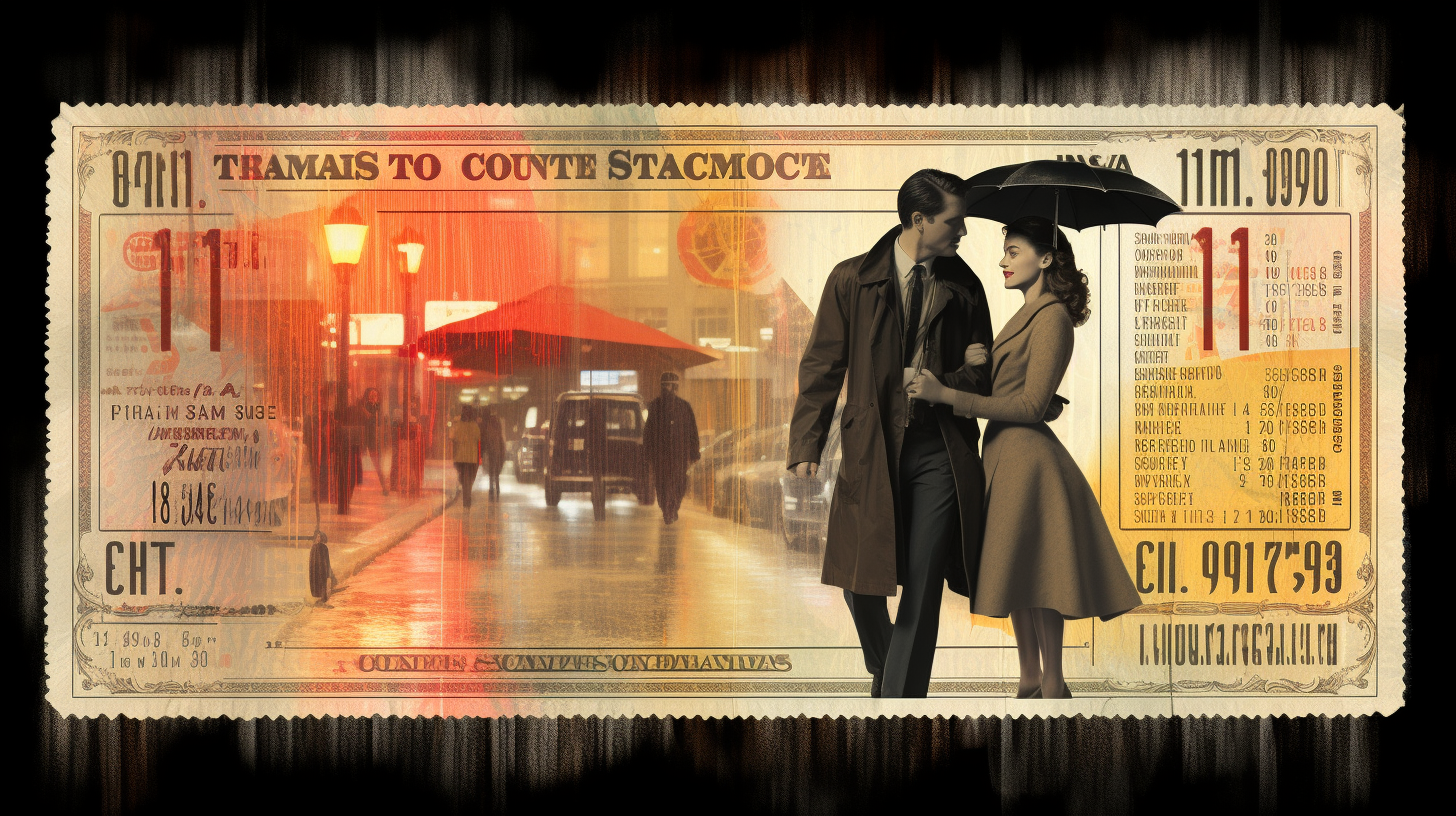 Juxtaposed movie tickets illustrating classic romantic scenes versus authentic relationship moments; contrasting Hollywood ideals with real love narratives.